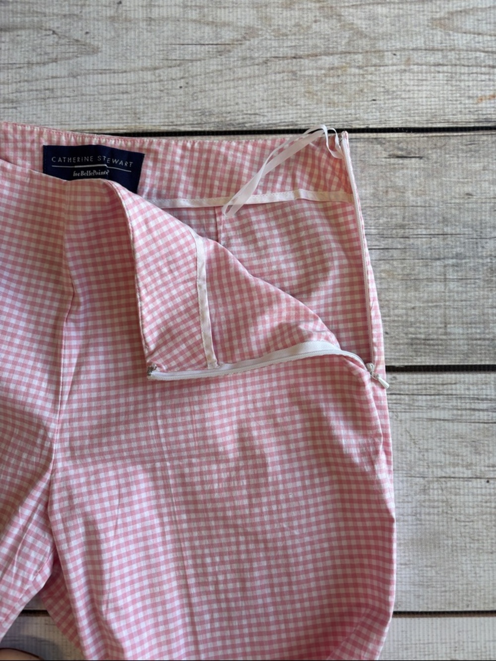 Catherine Stewart Tailored Pink Gingham Cropped Pants - Picture 3 of 5